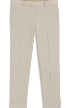 Tapered-fit trousers in wool-blend seersucker fabric