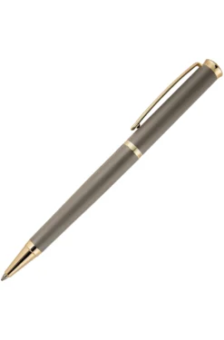 Taupe ballpoint pen with gold-tone accents
