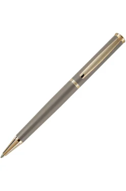 Taupe ballpoint pen with gold-tone accents
