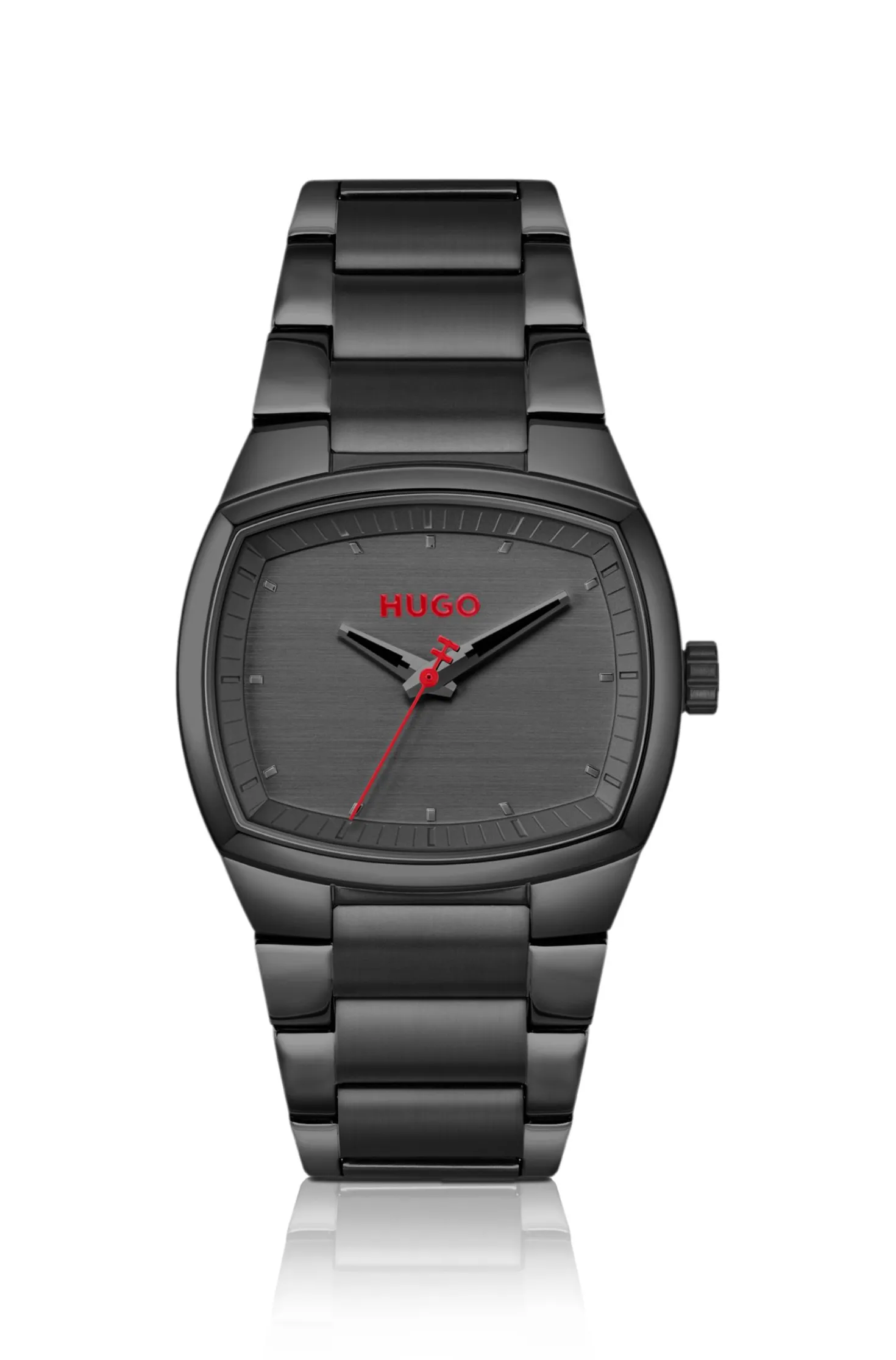 Telly black-plated watch with retro-shaped case