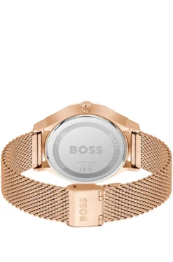 THREEHAND Black-dial watch with carnation-gold-tone mesh bracelet