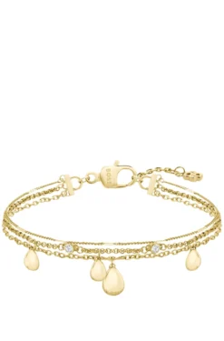 Three-layer gold-tone bracelet with droplet charms