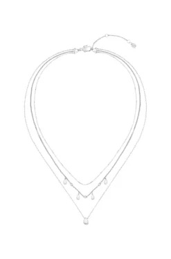 Three-layer silver-tone necklace with droplet charms