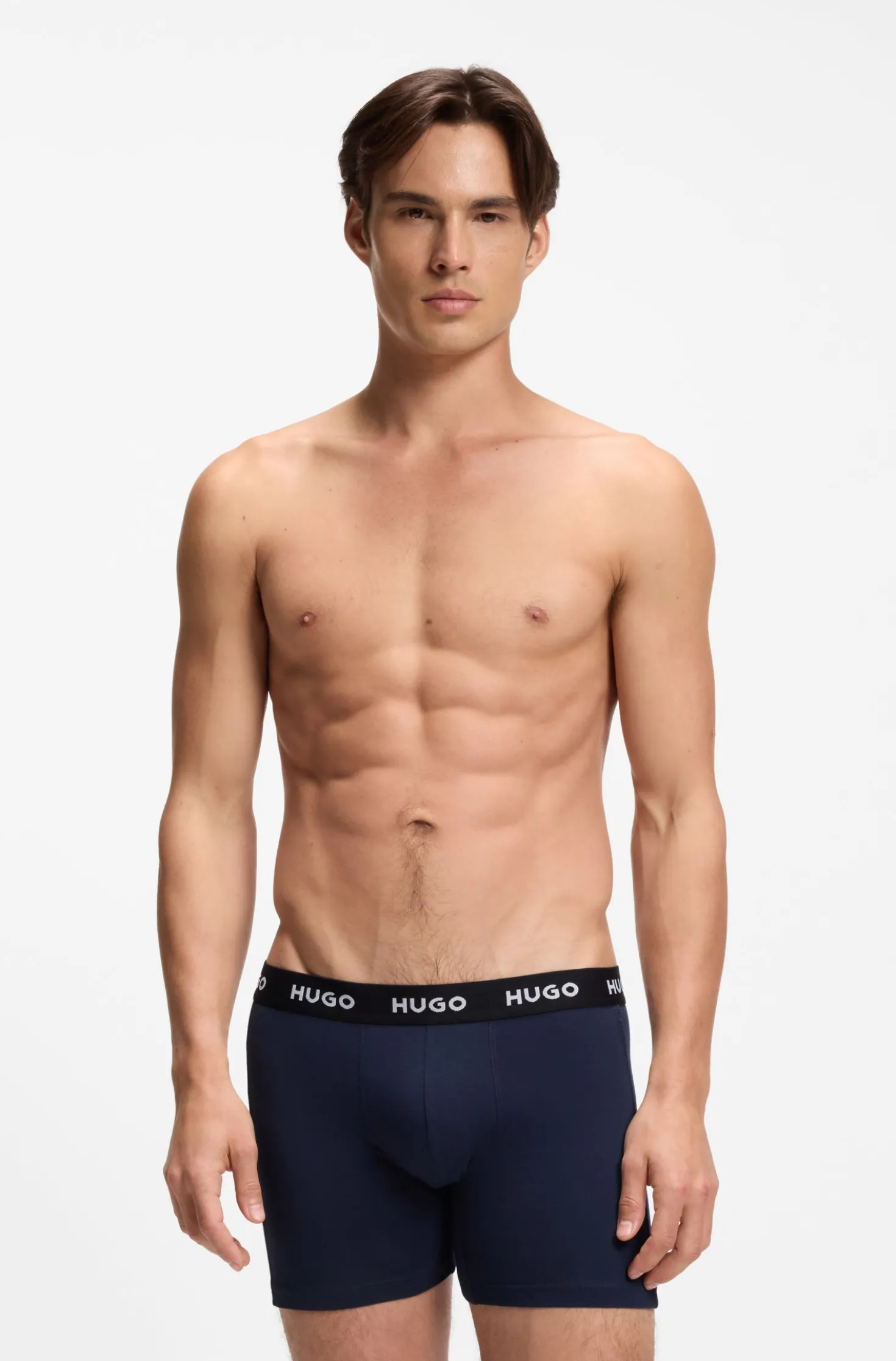 Three-pack of branded boxer briefs in stretch cotton