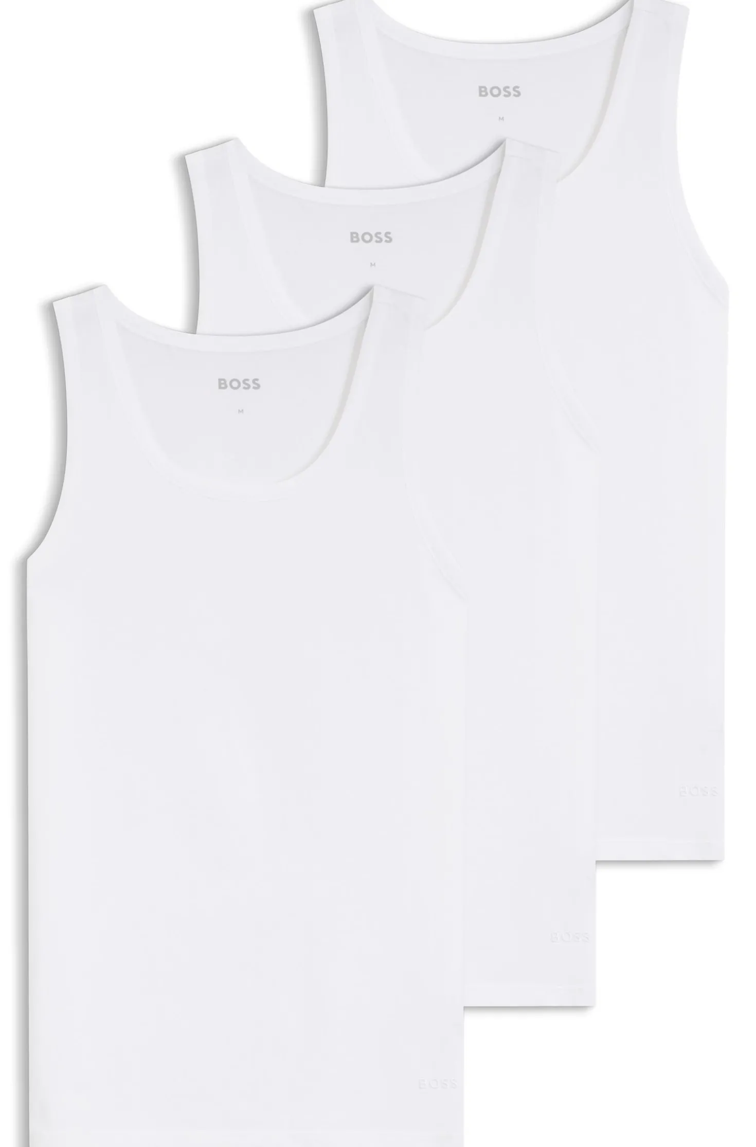 Three-pack of cotton underwear vests with embroidered logos