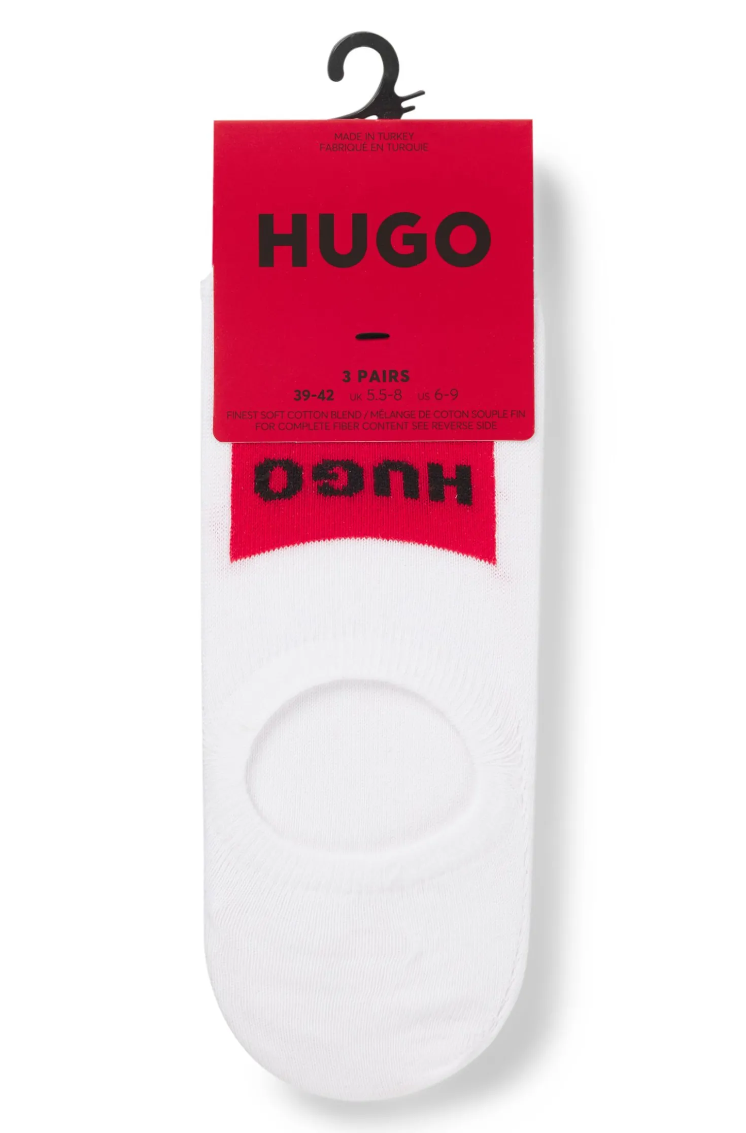 Three-pack of invisible socks with red logo labels