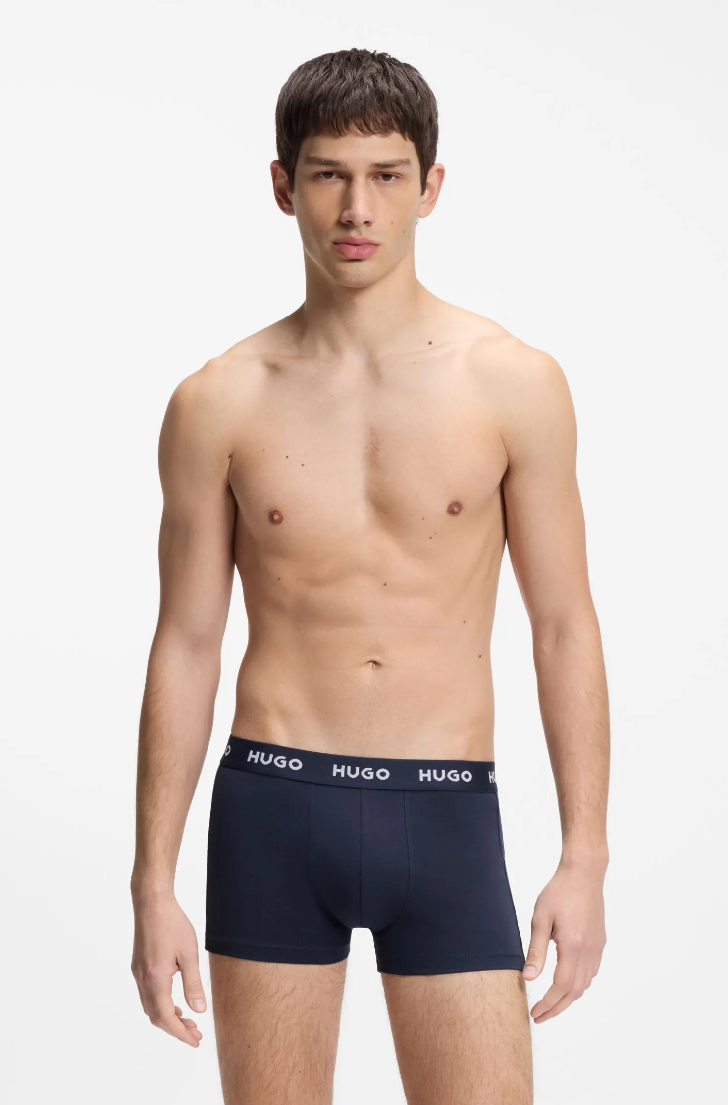 Three-pack of logo-waistband trunks in stretch cotton