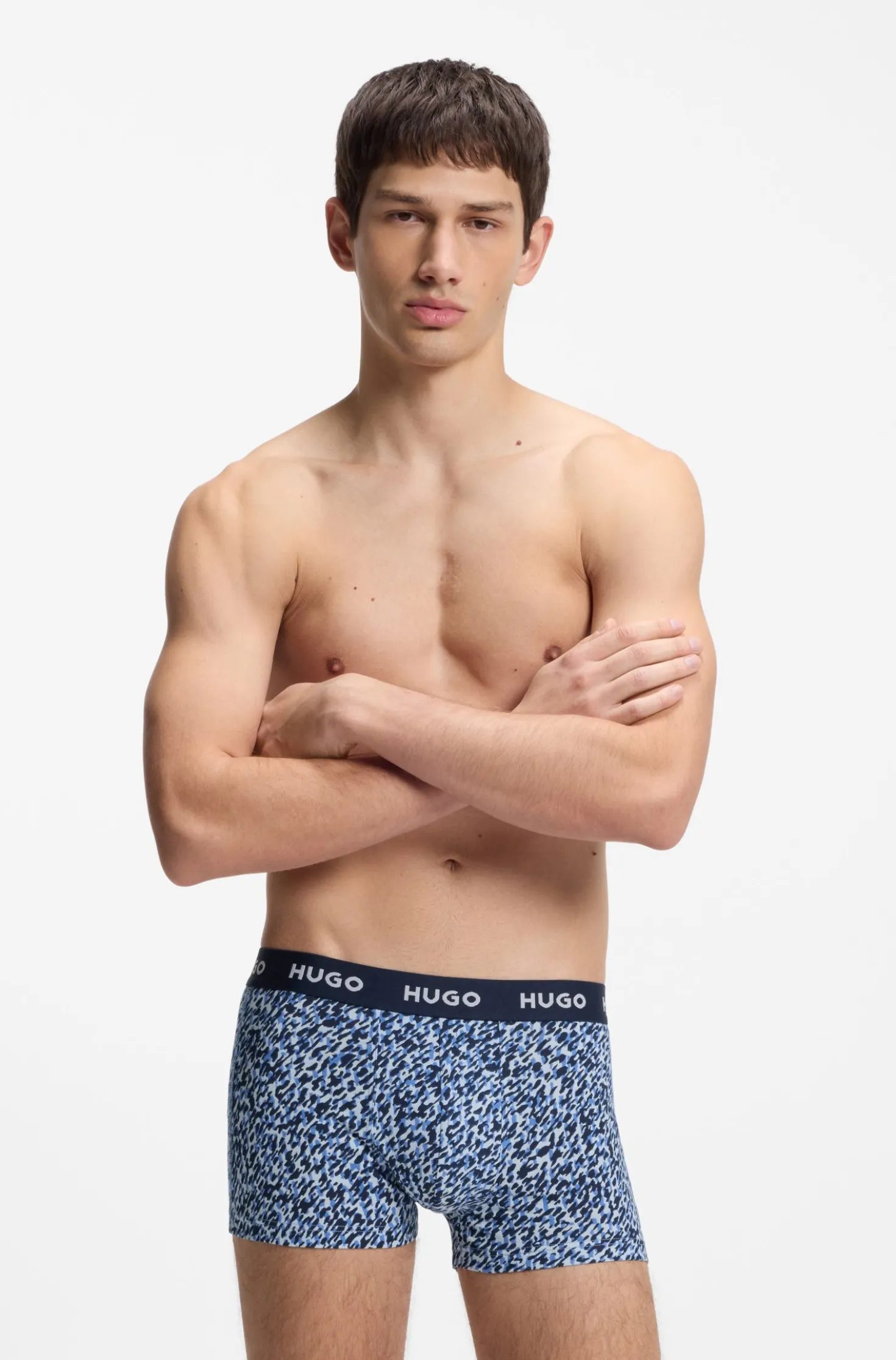 Three-pack of logo-waistband trunks in stretch cotton