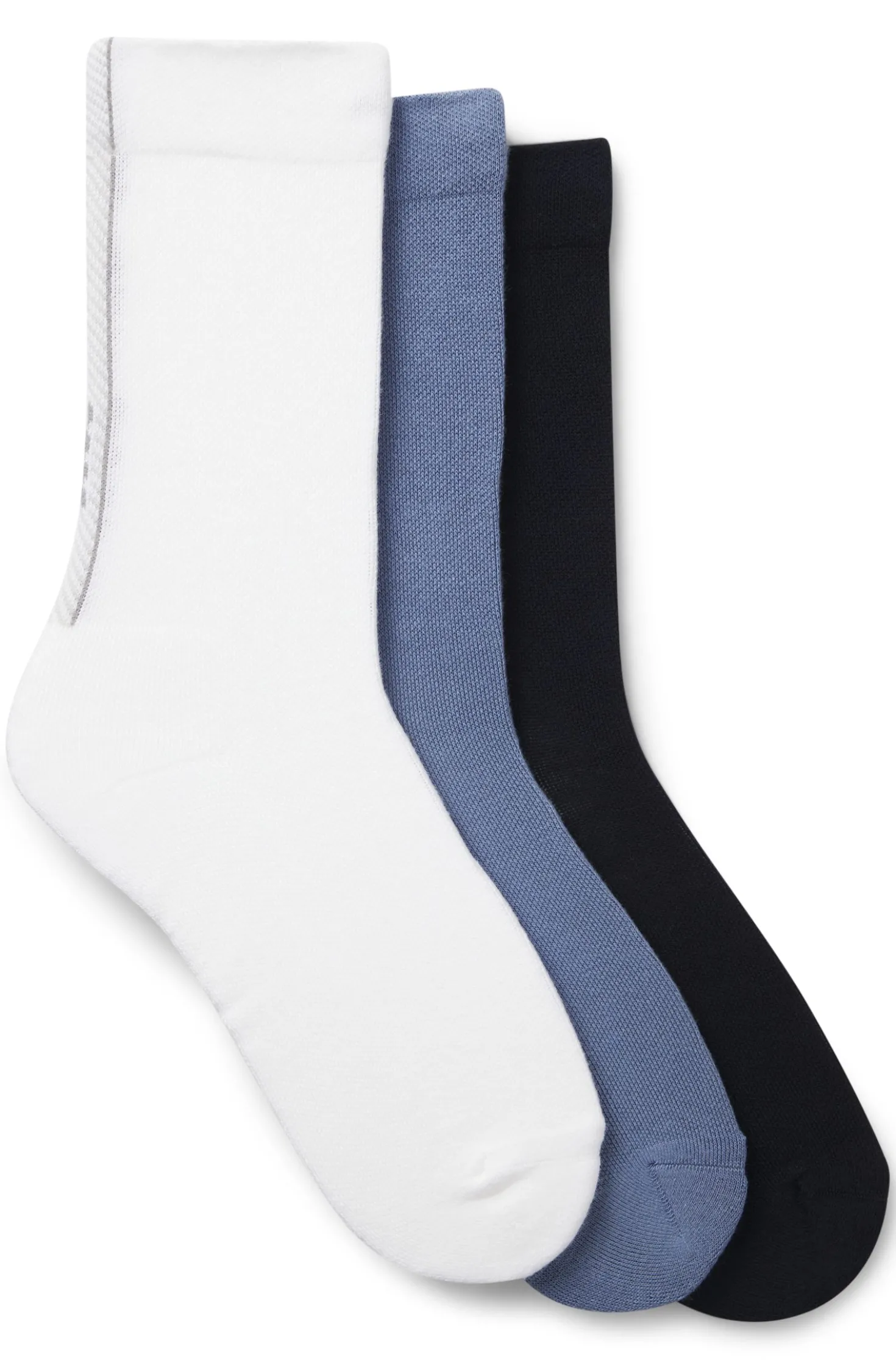 Three-pack of regular-length socks with structured tape