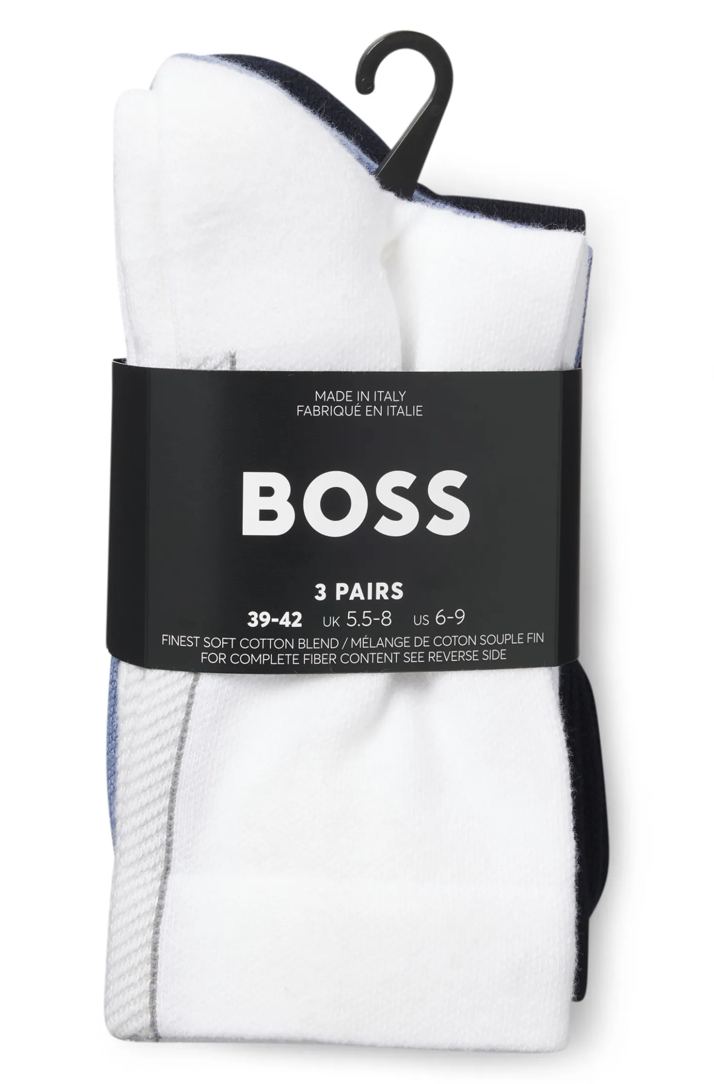 Three-pack of regular-length socks with structured tape