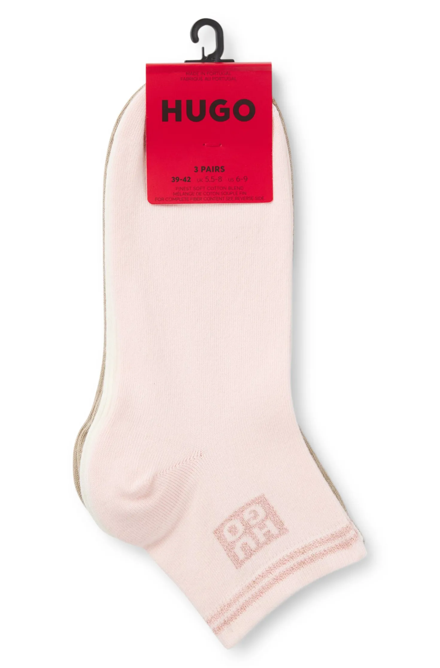 Three-pack short socks with metallic thread logos
