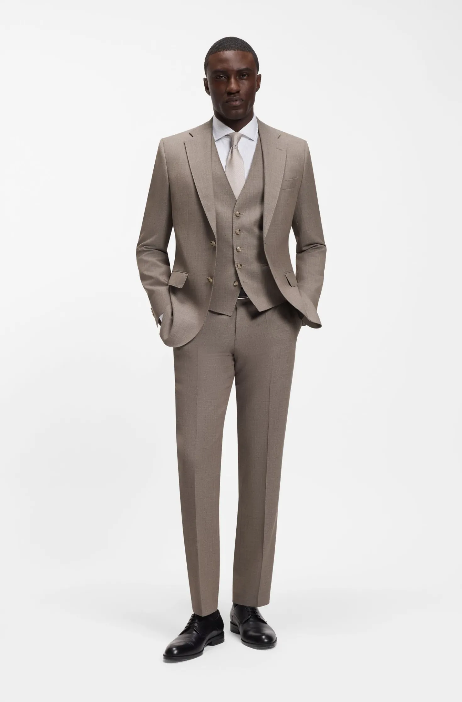 Three-piece regular-fit suit in virgin-wool serge