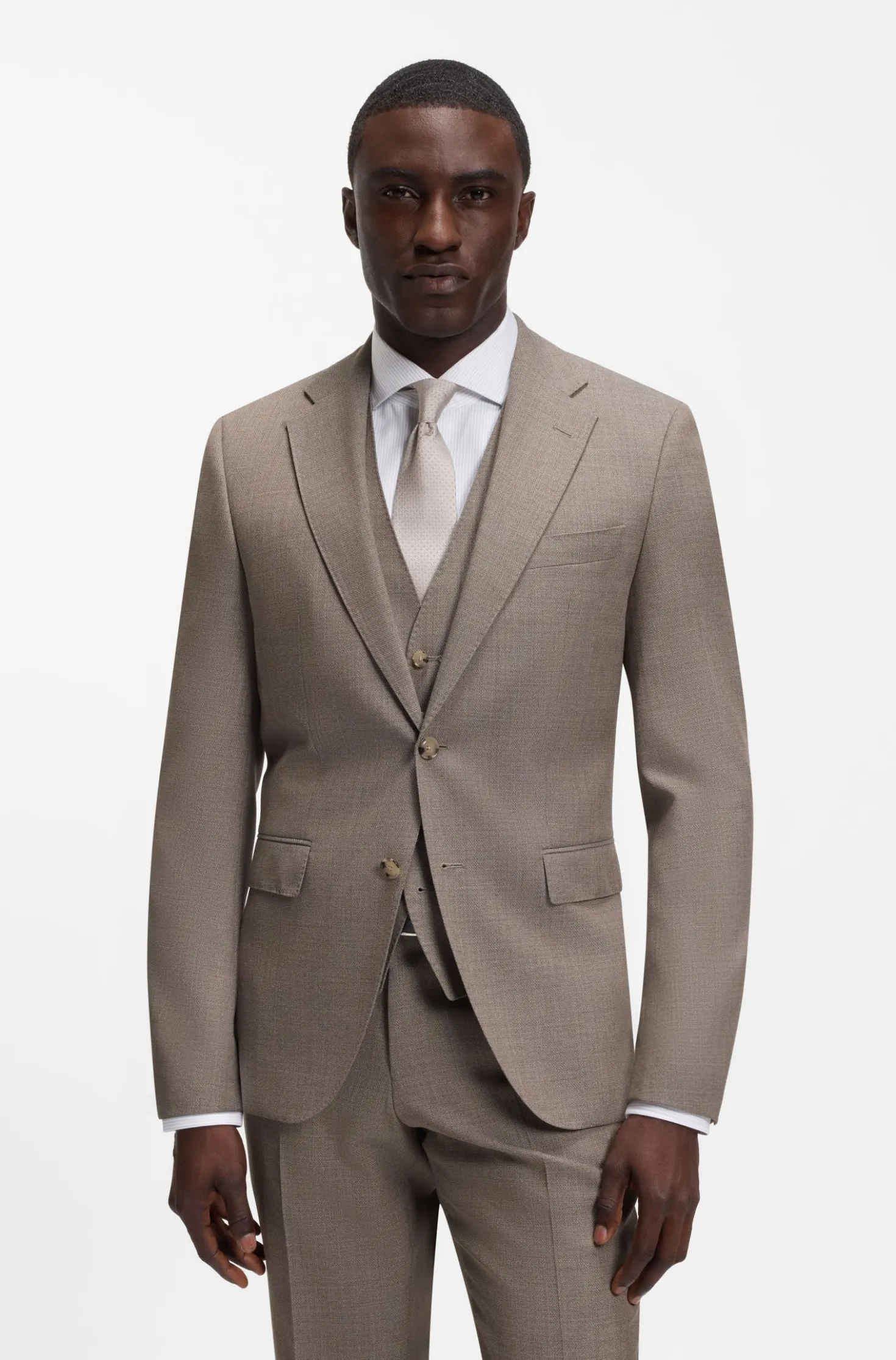 Three-piece regular-fit suit in virgin-wool serge