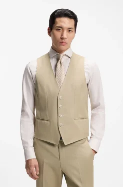Three-piece slim-fit suit in virgin-wool serge