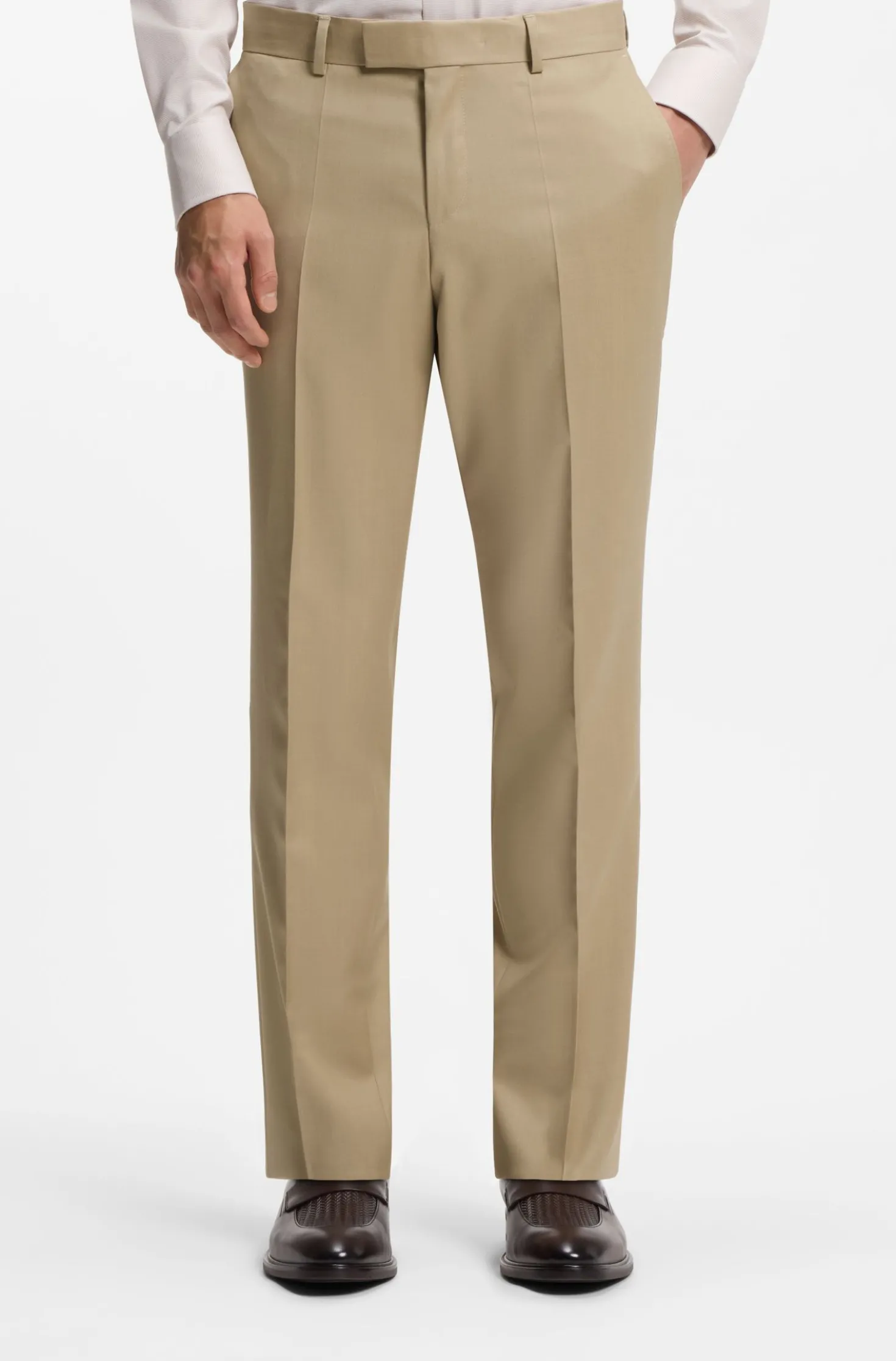 Three-piece slim-fit suit in virgin-wool serge