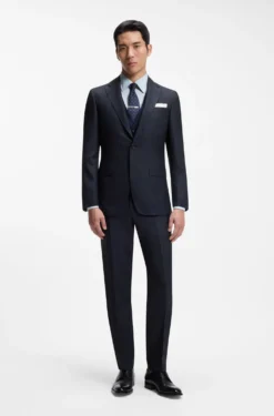 Three-piece slim-fit suit in virgin wool and silk