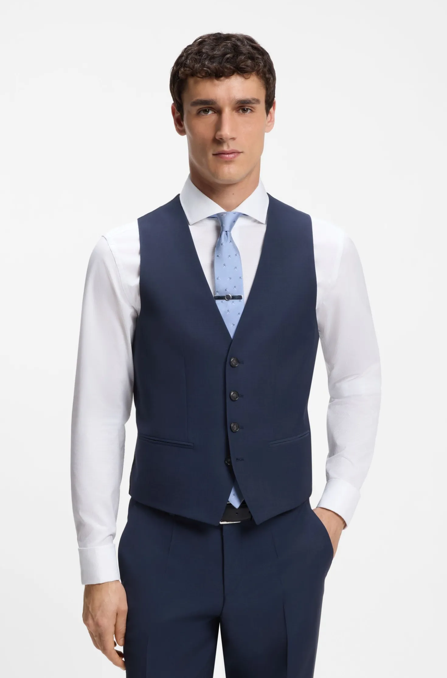 Three-piece slim-fit suit in virgin wool
