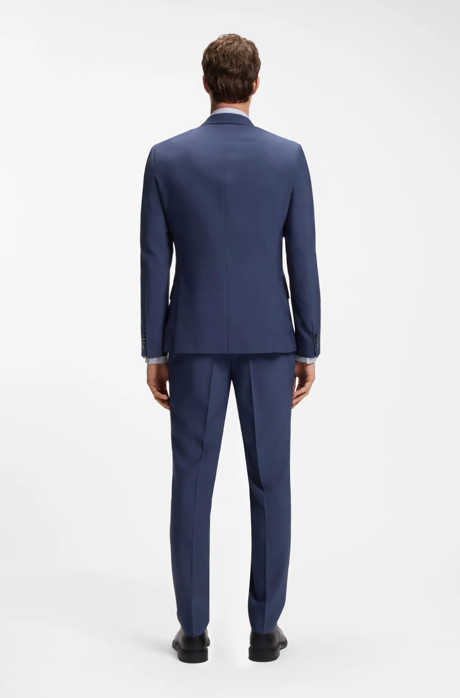 Three-piece slim-fit suit in wool-blend poplin