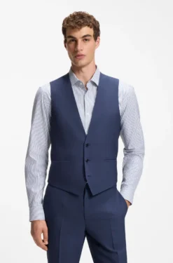 Three-piece slim-fit suit in wool-blend poplin