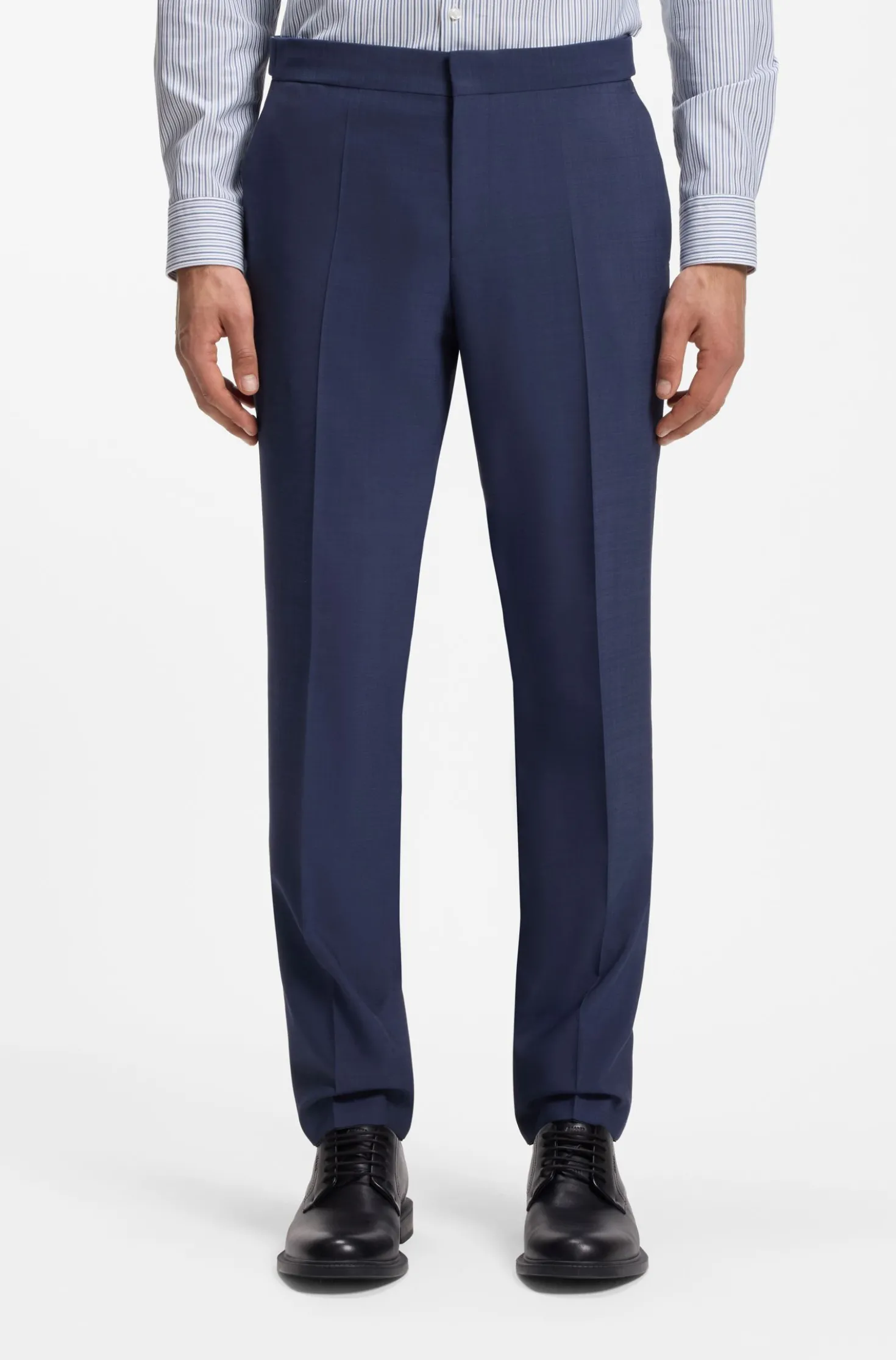 Three-piece slim-fit suit in wool-blend poplin
