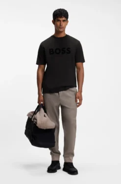 Tonal flock-logo T-shirt in stretch cotton