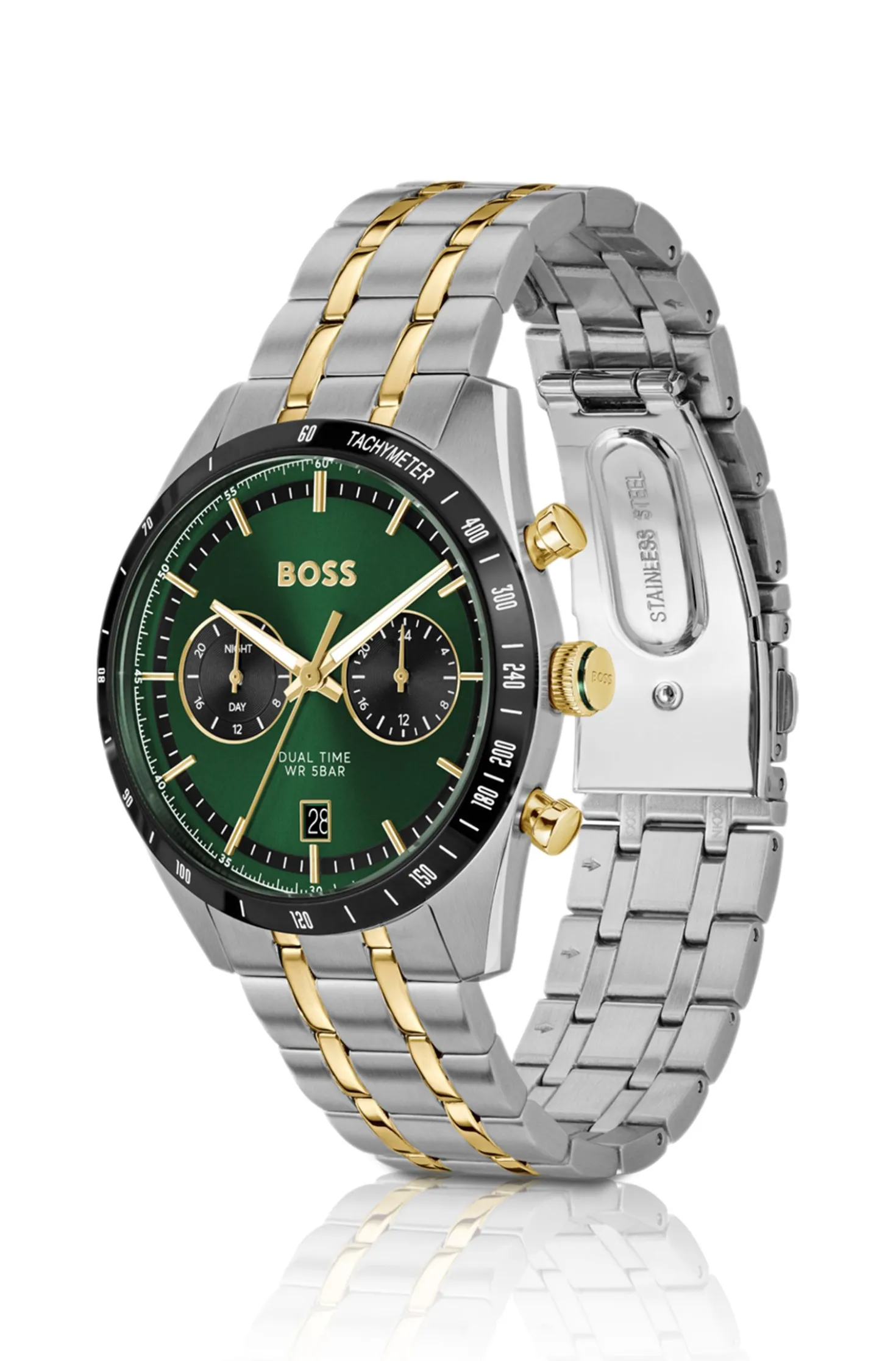 TOURMASTER Green-dial watch with two-tone bracelet