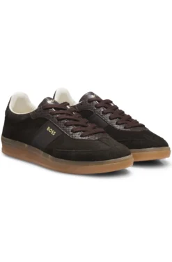 Trainers in leather and suede with python-print details