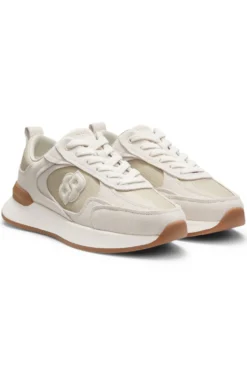 Trainers in suede and lizard-print faux leather
