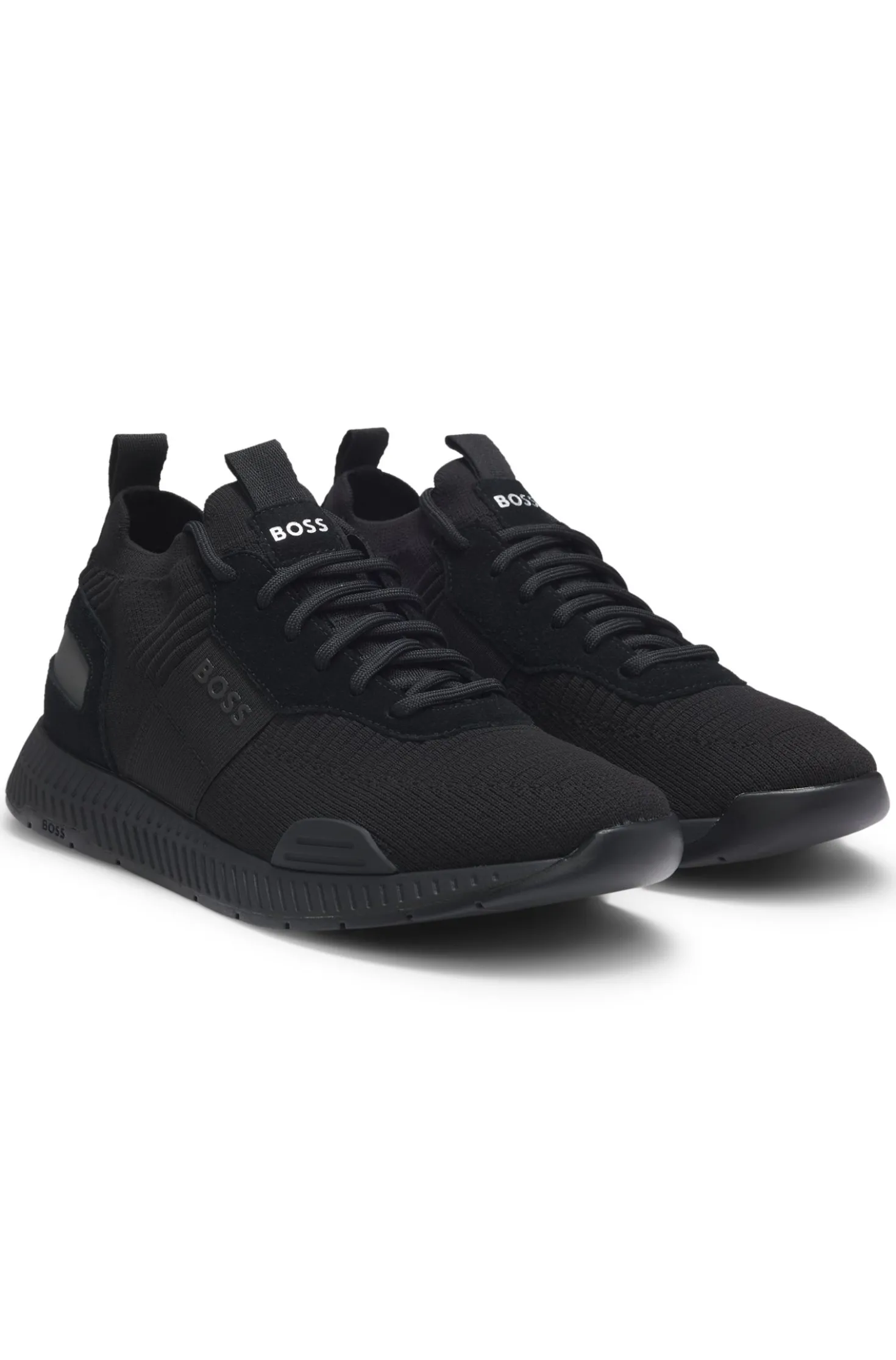 Trainers with knitted uppers and suede trims