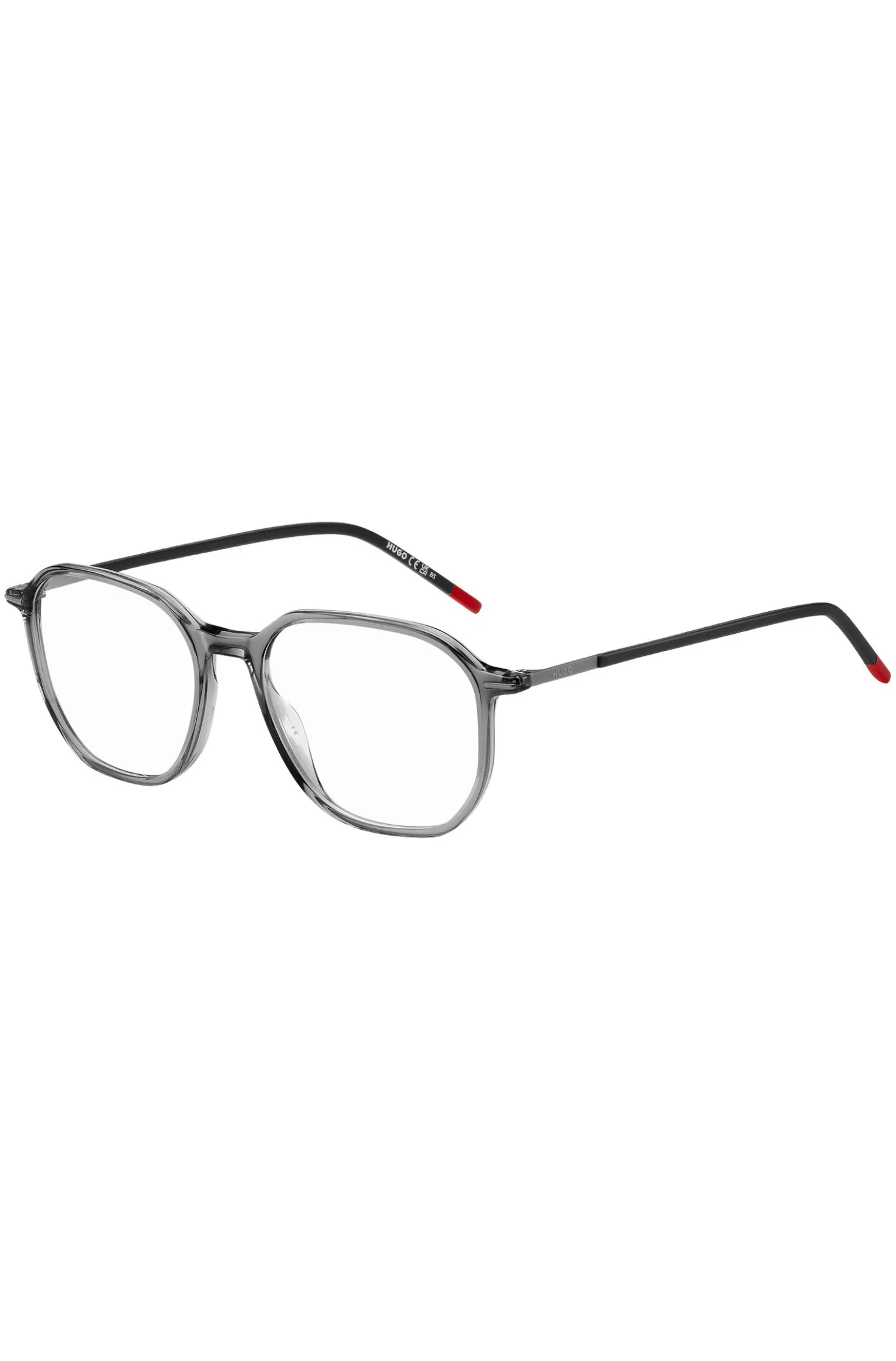 Transparent-acetate optical frames with branded temples