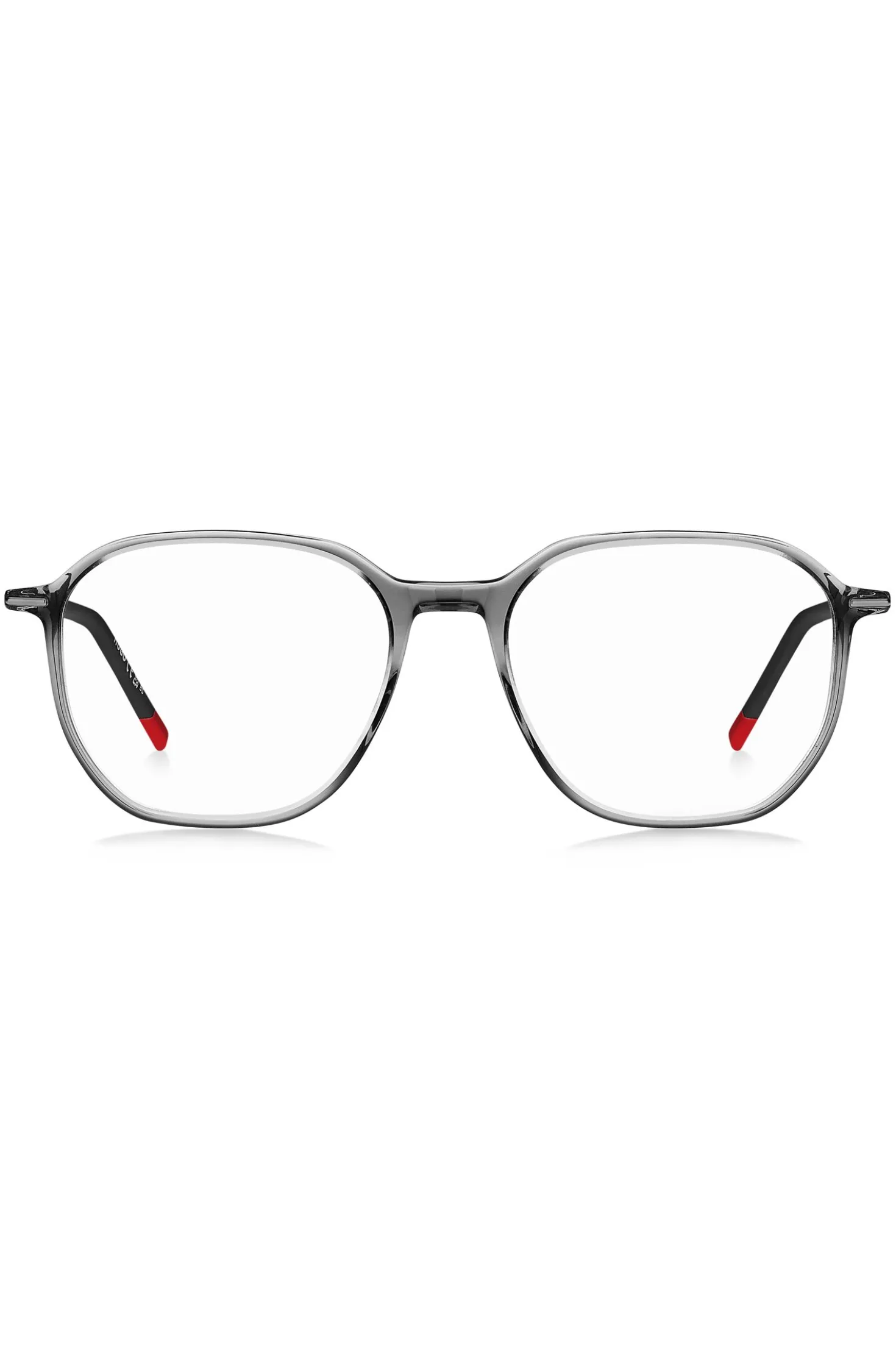Transparent-acetate optical frames with branded temples