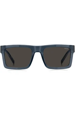 Transparent-blue sunglasses with grey lenses