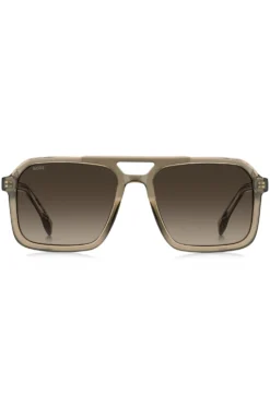 Transparent-brown sunglasses with logo trim