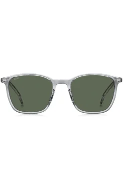 Transparent-grey sunglasses with temple logo