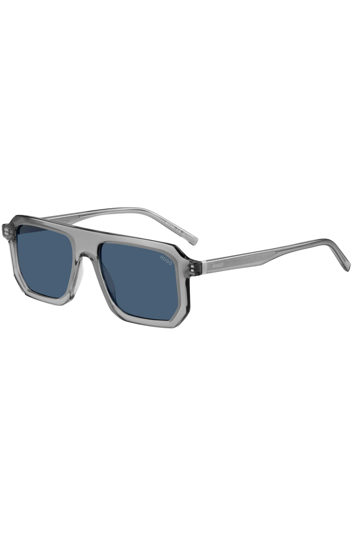 Transparent-grey sunglasses with blue lenses
