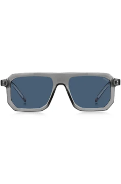 Transparent-grey sunglasses with blue lenses