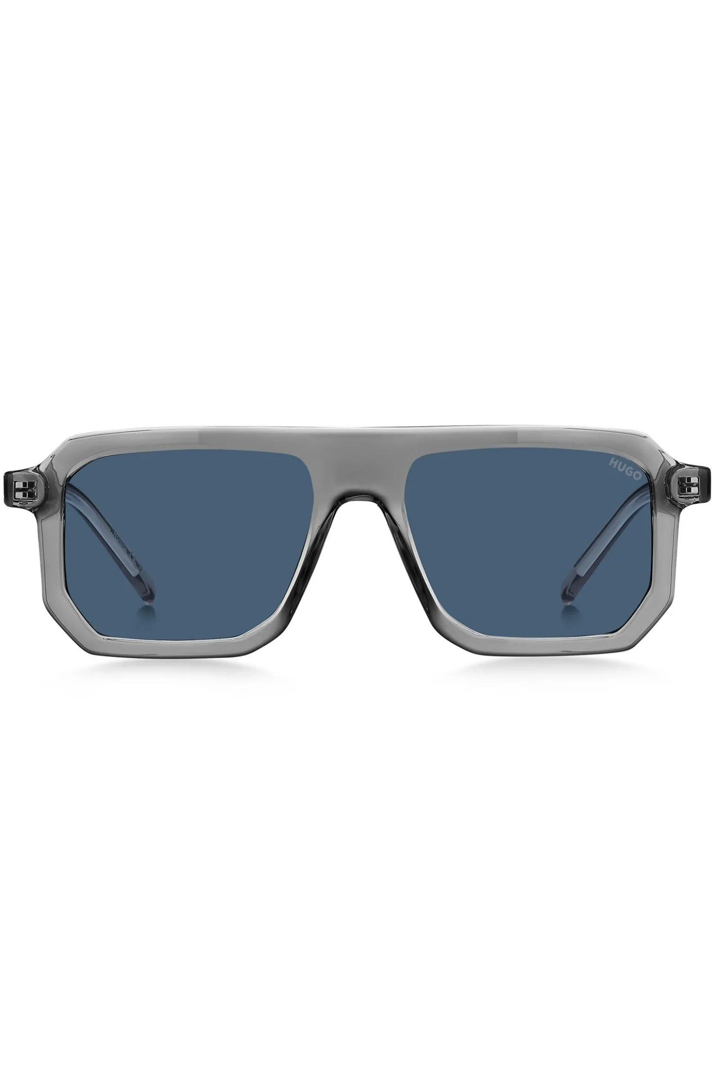 Transparent-grey sunglasses with blue lenses