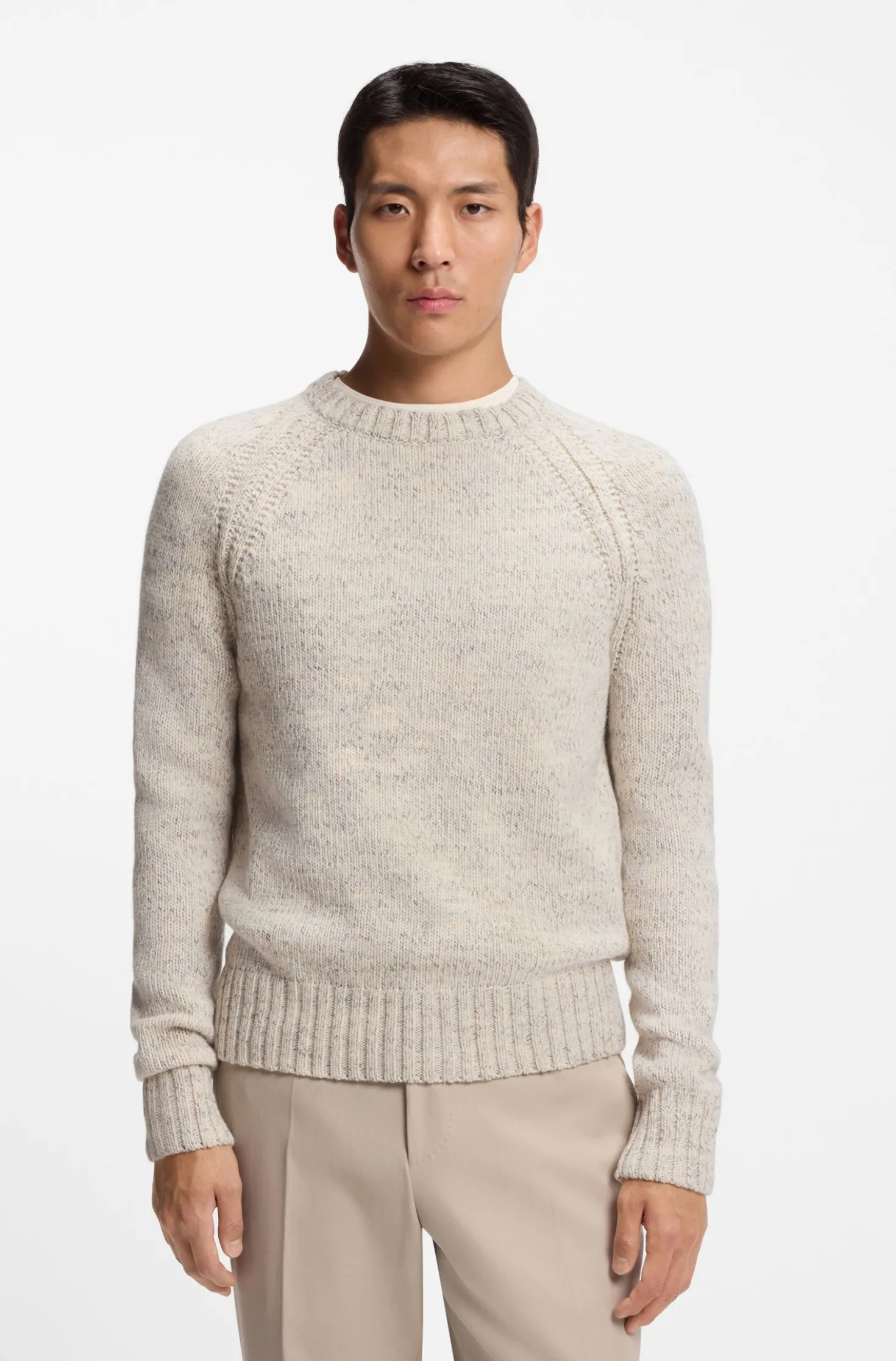 Tweed-effect sweater in cashmere and virgin wool