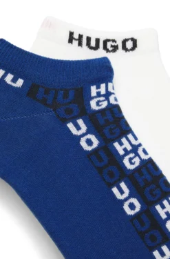 Two-pack of ankle-length socks with logo intarsia