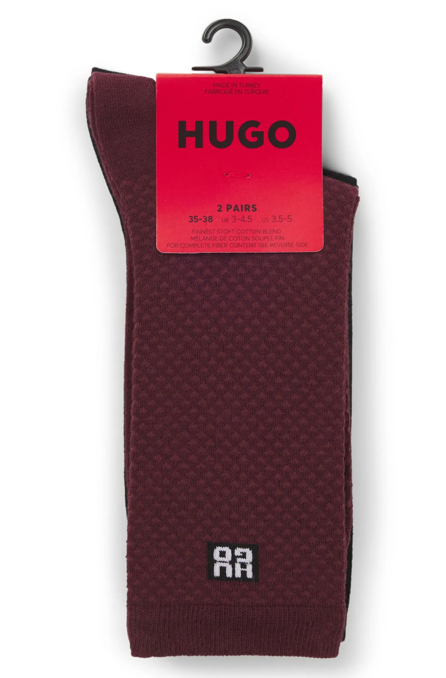 Two-pack of regular-length socks with stacked logos