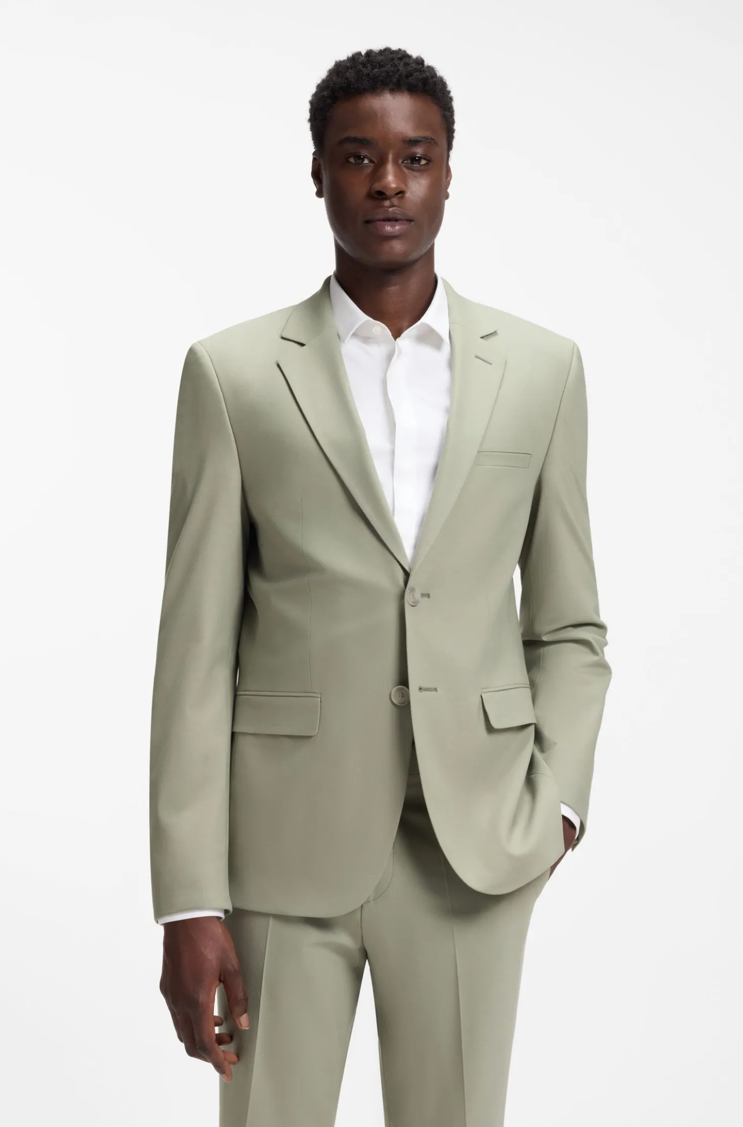 Two-piece extra-slim-fit suit in wool-blend poplin