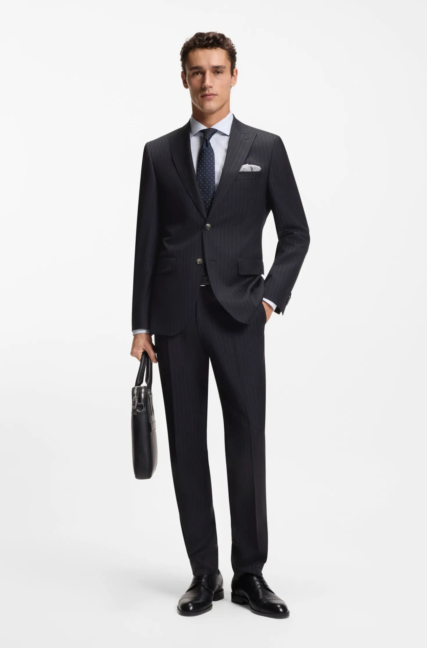 Two-piece regular-fit suit in striped virgin wool