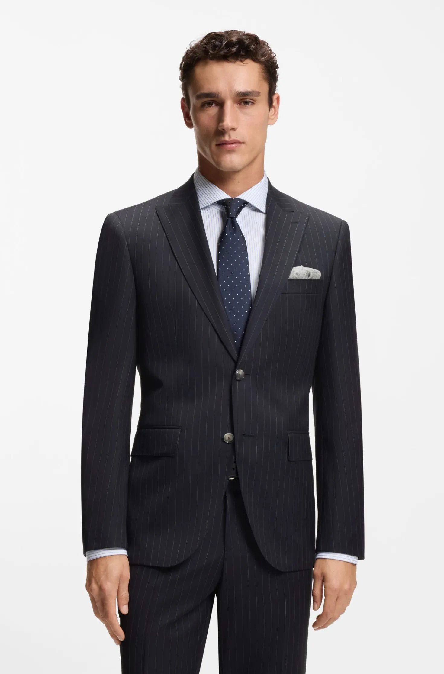 Two-piece regular-fit suit in striped virgin wool