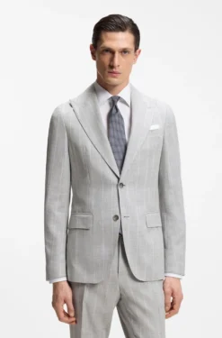 Two-piece slim-fit suit in cotton and virgin wool