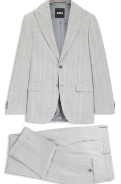 Two-piece slim-fit suit in cotton and virgin wool
