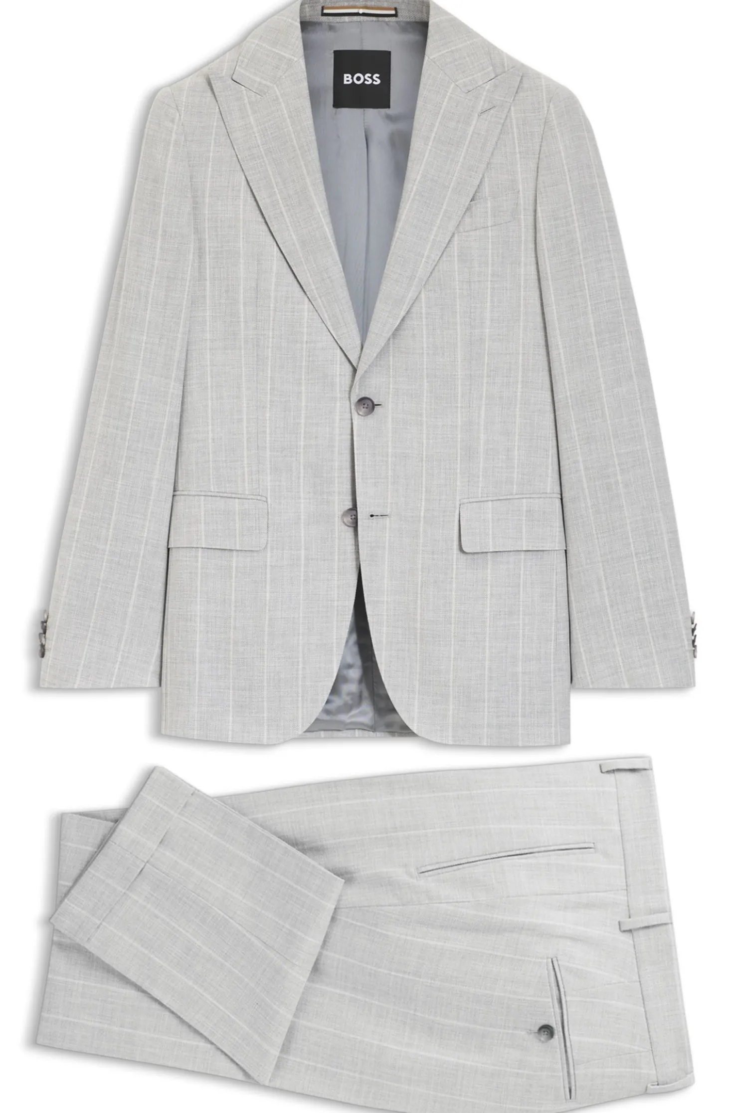 Two-piece slim-fit suit in cotton and virgin wool