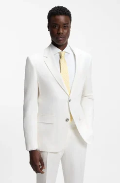 Two-piece slim-fit suit in cotton and linen