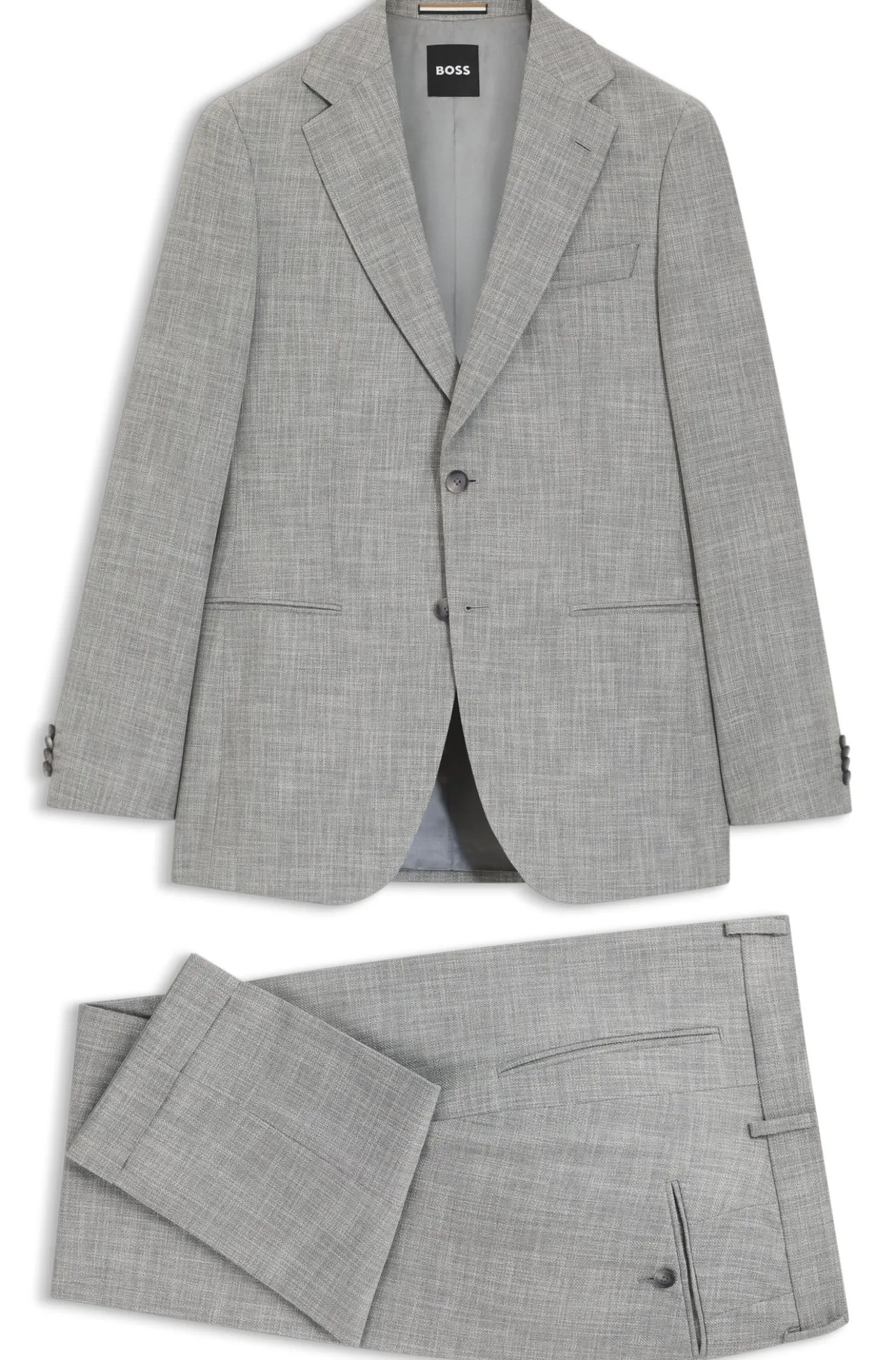Two-piece slim-fit suit in cotton and virgin wool