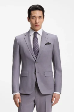 Two-piece slim-fit suit in micro-patterned fabric