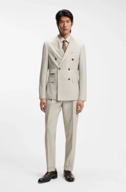 Two-piece slim-fit suit in patterned virgin wool